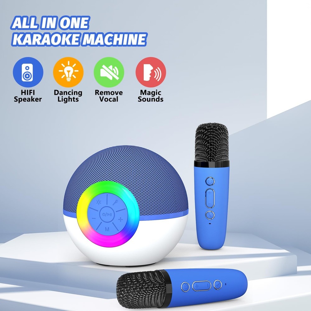 Mgaolo Mini Karaoke Machine Portable Bluetooth Speaker with 2 Wireless Microphon