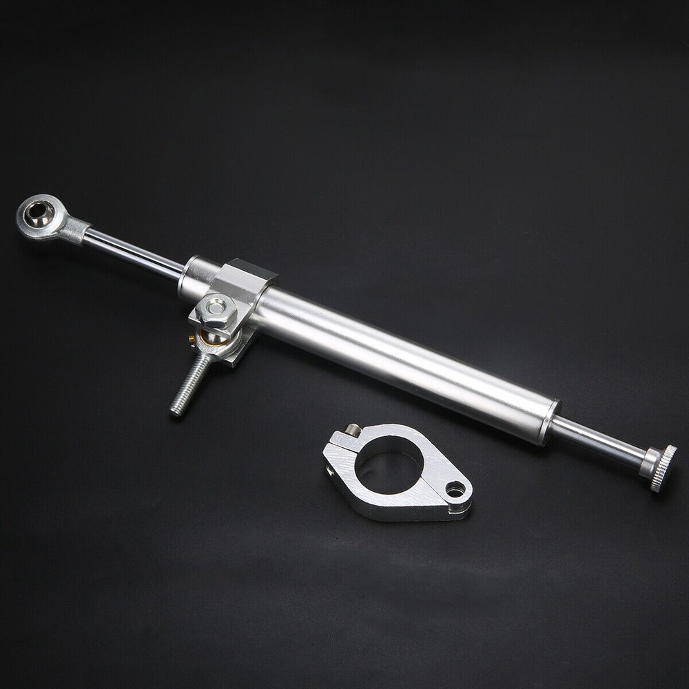 Universal Silver Stabilizer Steering Damper Fork w/ Bracket For Harley Honda