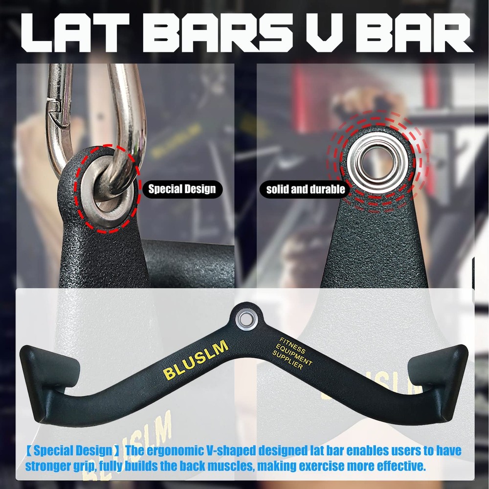 LAT Pull Down Bar for Cable Machine, LAT Pulldown Attachments T-bar V-bar Cab...