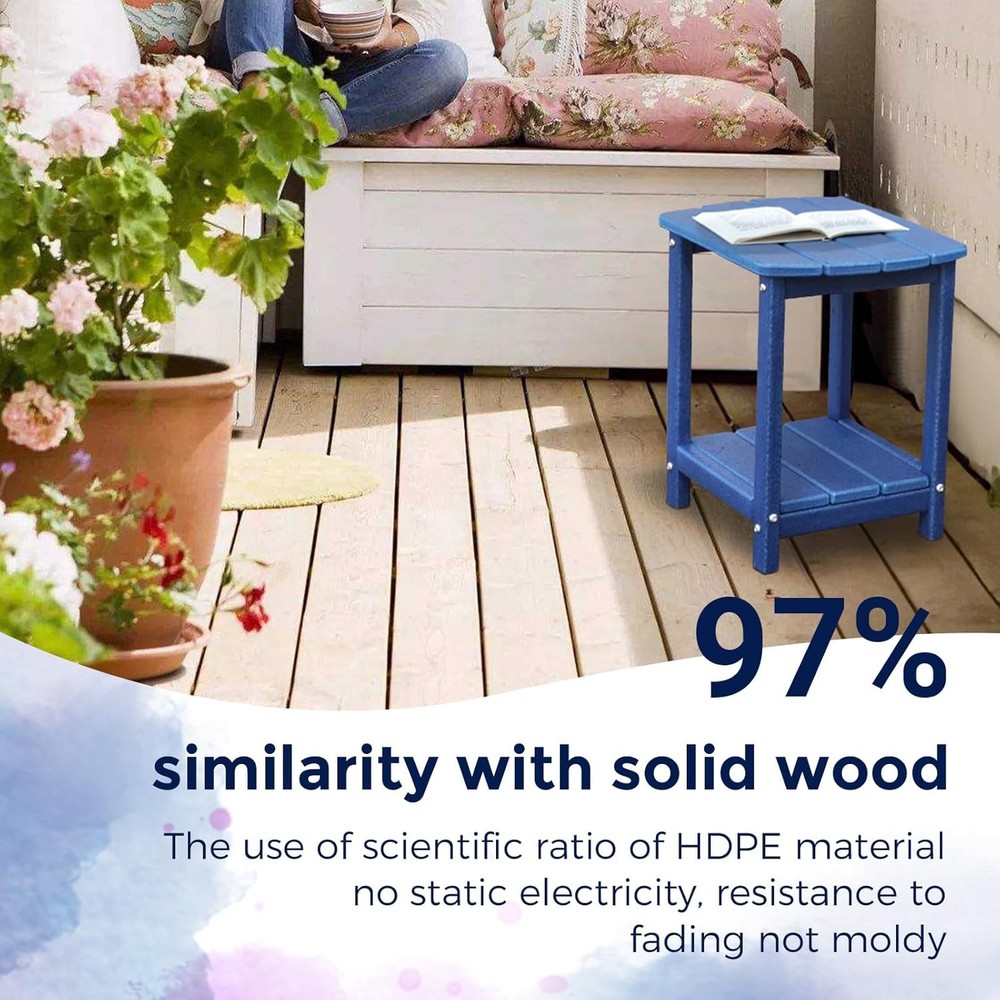 Square Outdoor Side Table,2-Tier Storage Patio Side Table End Tablesfor Backyard