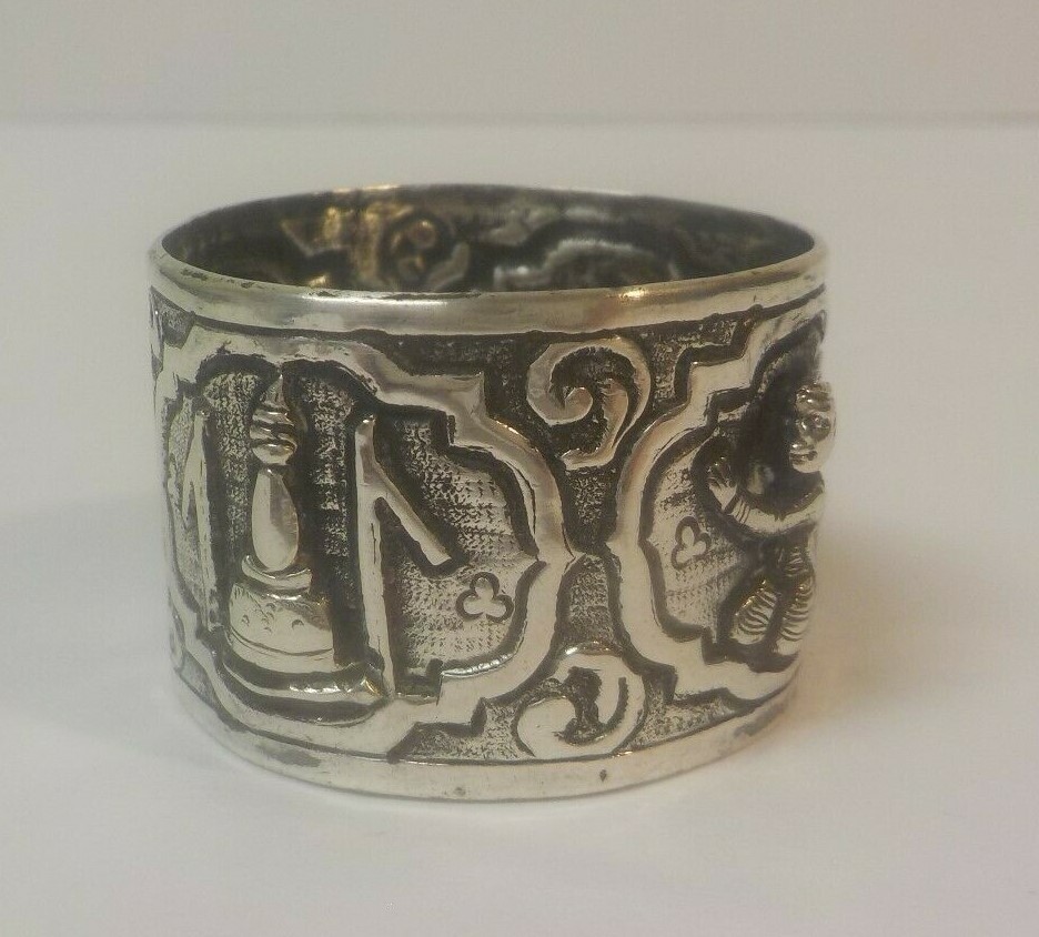 Sterling Silver Embossed Napkin Ring, Chinese Figures, 20 grams