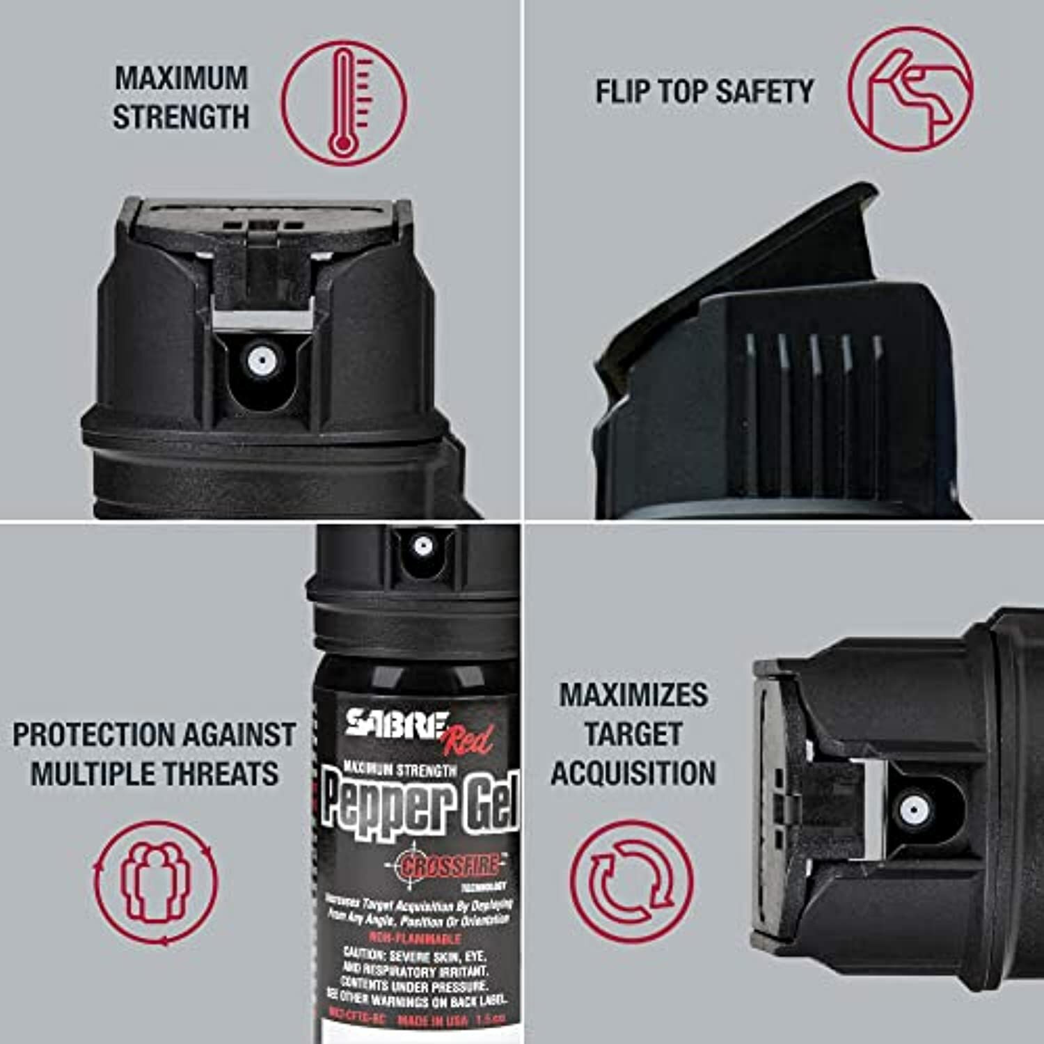 SABRE Crossfire Pepper Gel, Maximizes Target Acquisition, Deploys At Any Angle,