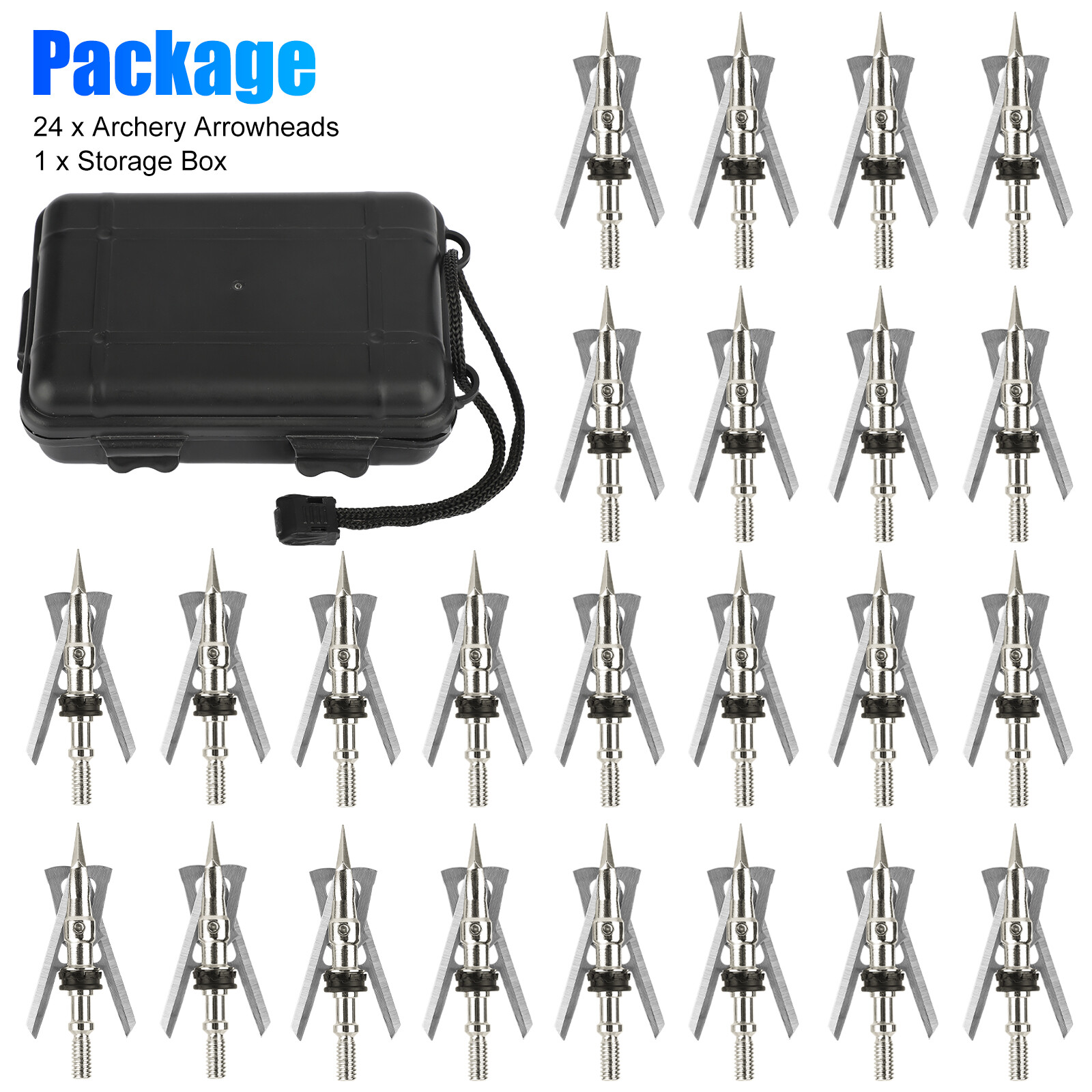24Pcs 100Grains Archery Broadheads 2" Dia Expandable Hunting Arrowhead w/2 Blade