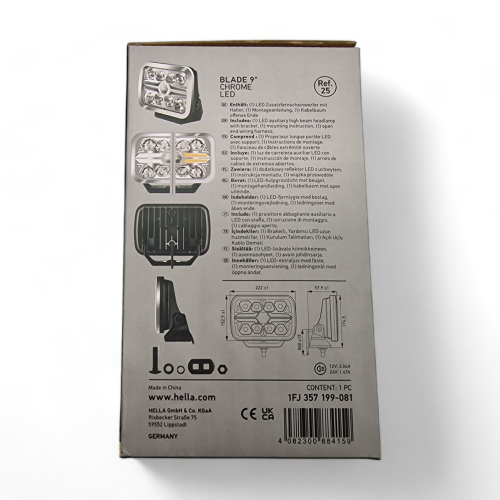 Hella Rectangular 9" Blade Chrome LED Spot Lamp Upright Mount