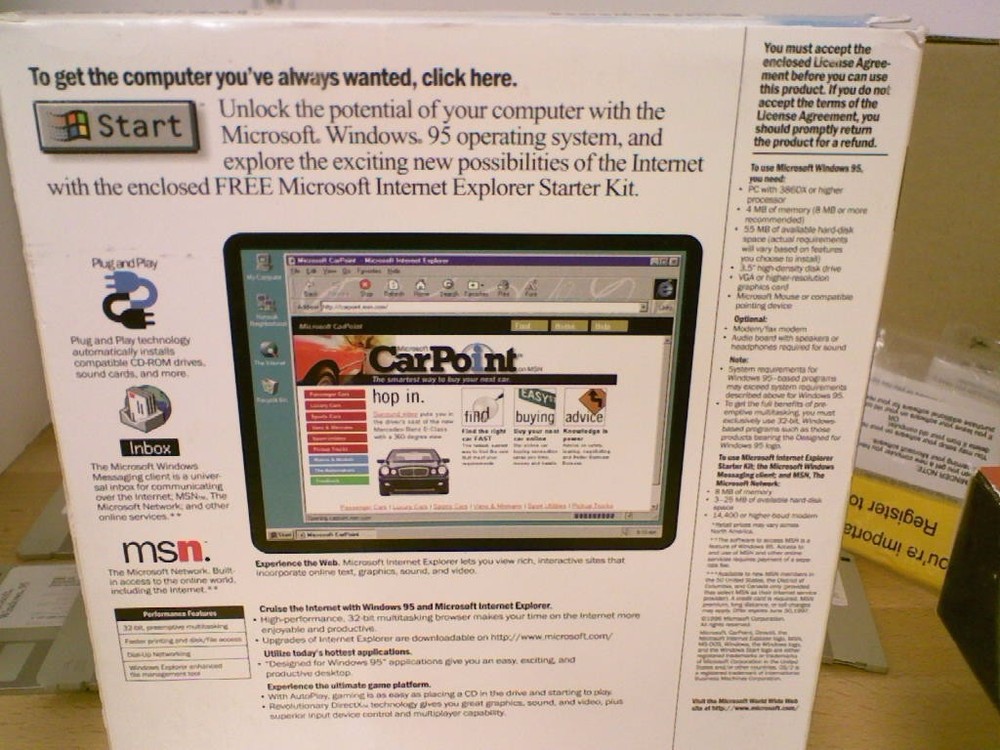 Full Version Microsoft Windows 95 OS 3.5" Floppy MS-DOS PCs 1995 USA HTF