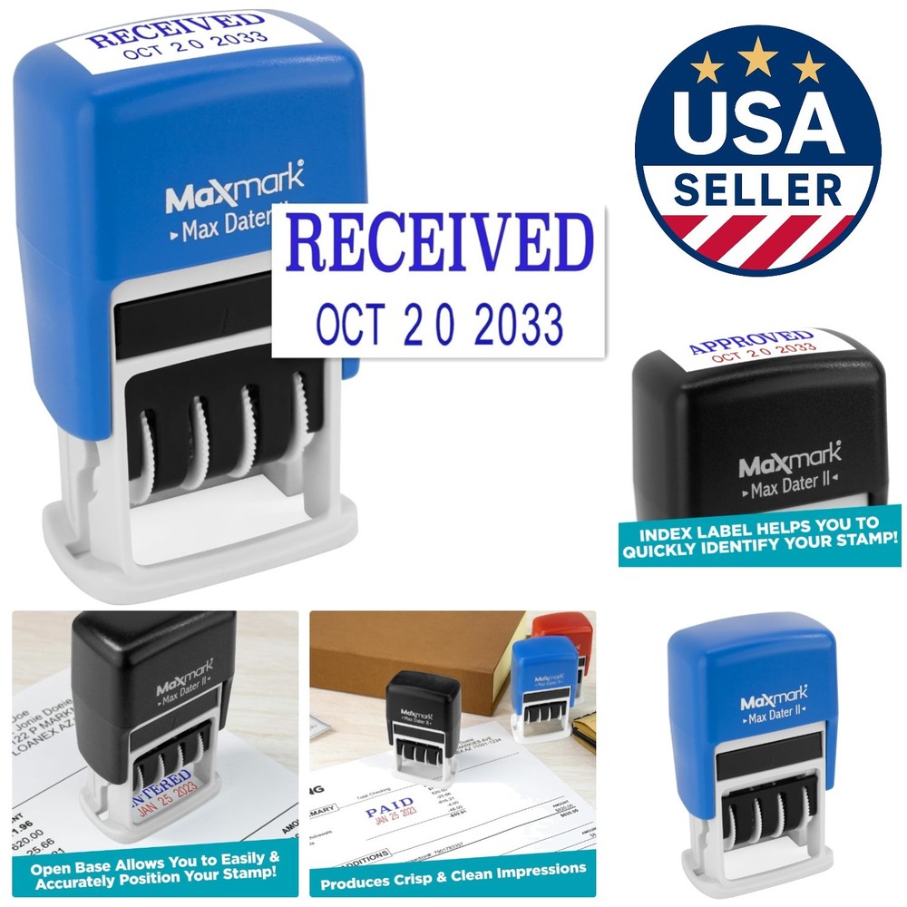 Durable Self-Inking Date Stamp - 12- Blue Ink with Quick Setup Design