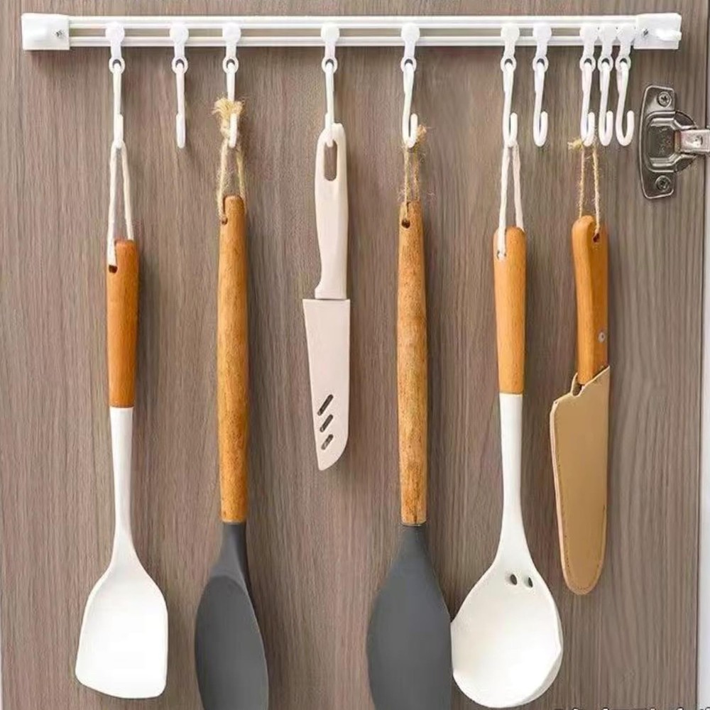 TTYGRHQ 2Pcs Multifunctional Slide Rail Hook, Adhesive Wall Hooks Rack White