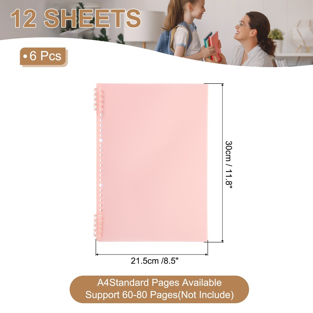 12 Pack A4 22 Mil Plastic Notebook Binder Covers with Binding Comb, Pink