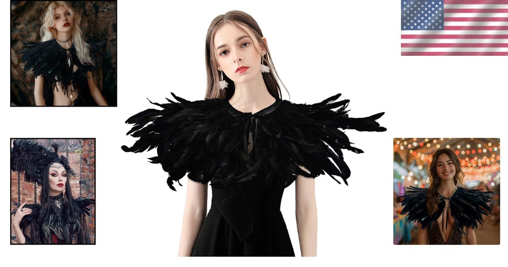 Elegant Black Feather Collar Cape