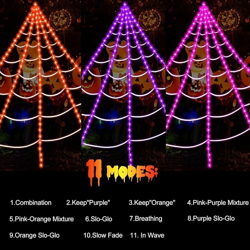 Giant Light Up Spider Web Remote Control Timer Realistic Spider Halloween Decor