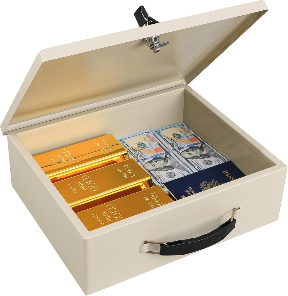 KYODOLED Fireproof Document Box with Key Lock, Small Safe Medium, Beige