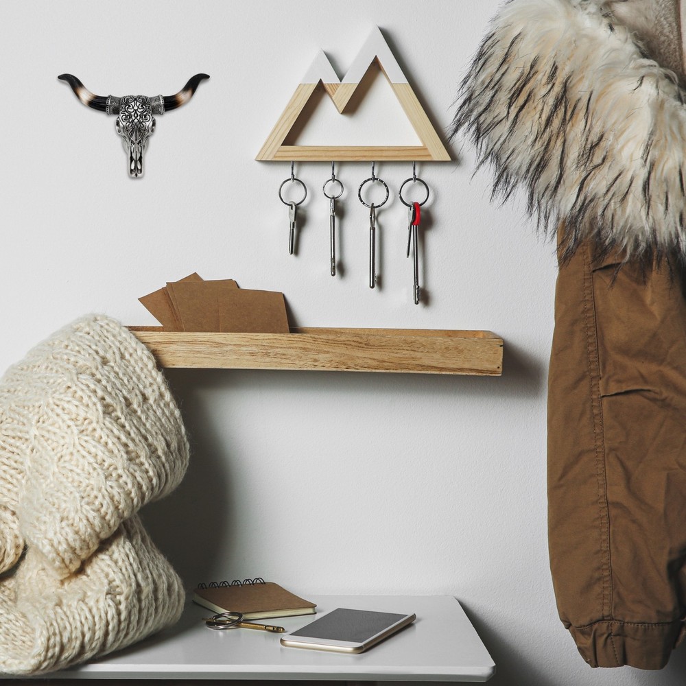 Mini Tooled Bull Skull Wall Sculpture | Silver Scrolls Design