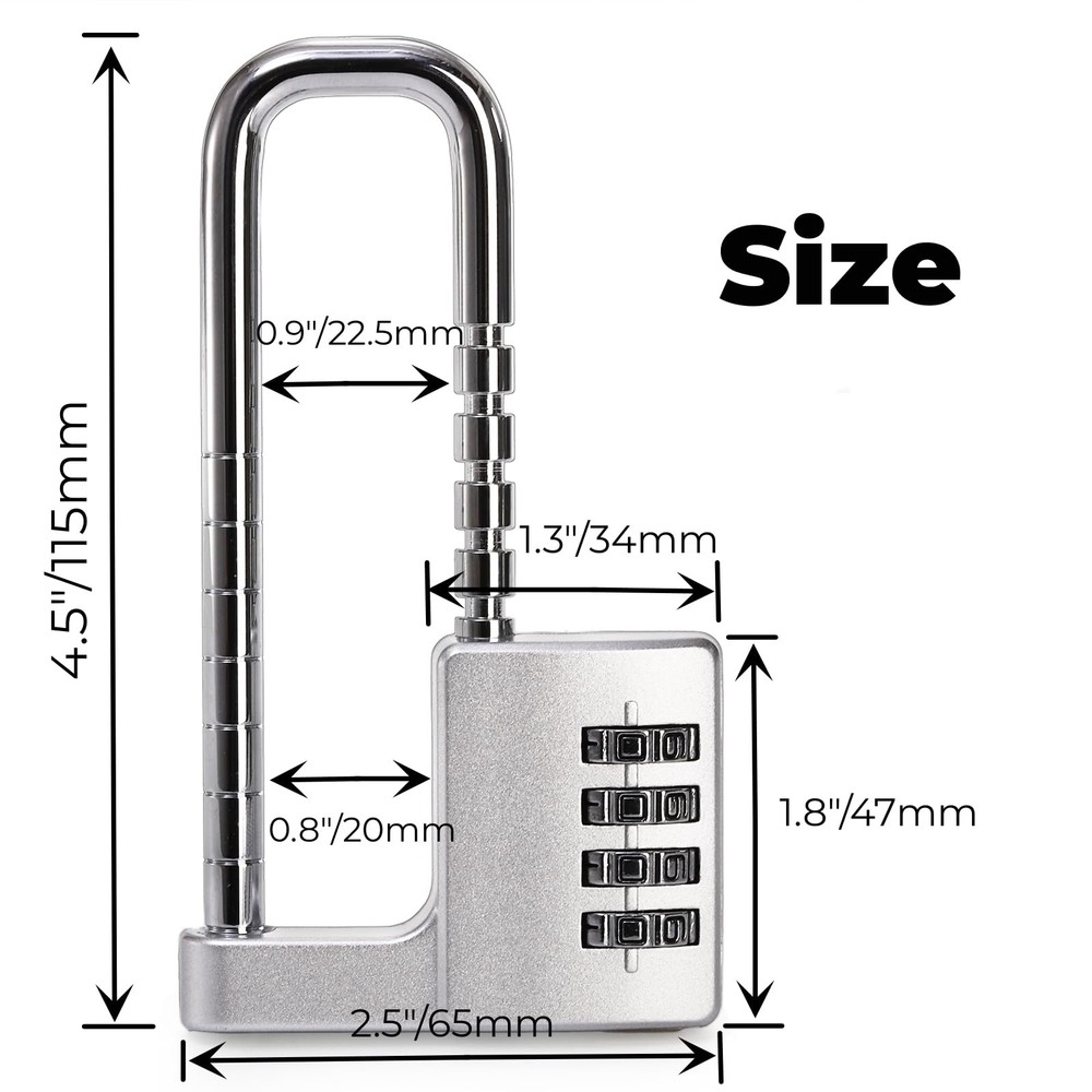 U Shaped Cabinet Combination Lock, 4 Digit Stainless Steel Padlock with Code,...