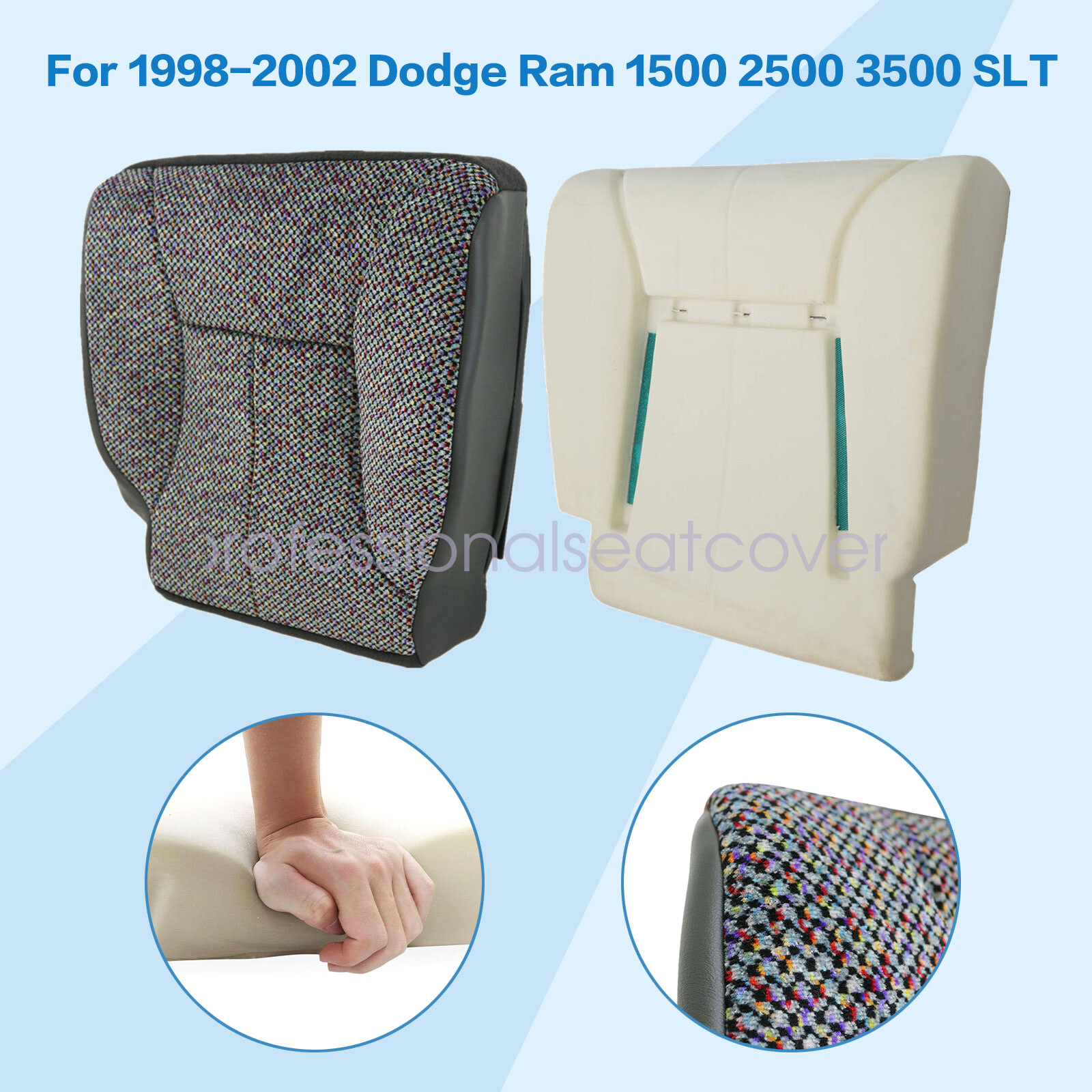 Driver Bottom Seat Cover + Foam Cushion Fits 1998-2002 Dodge Ram 1500 2500 3500