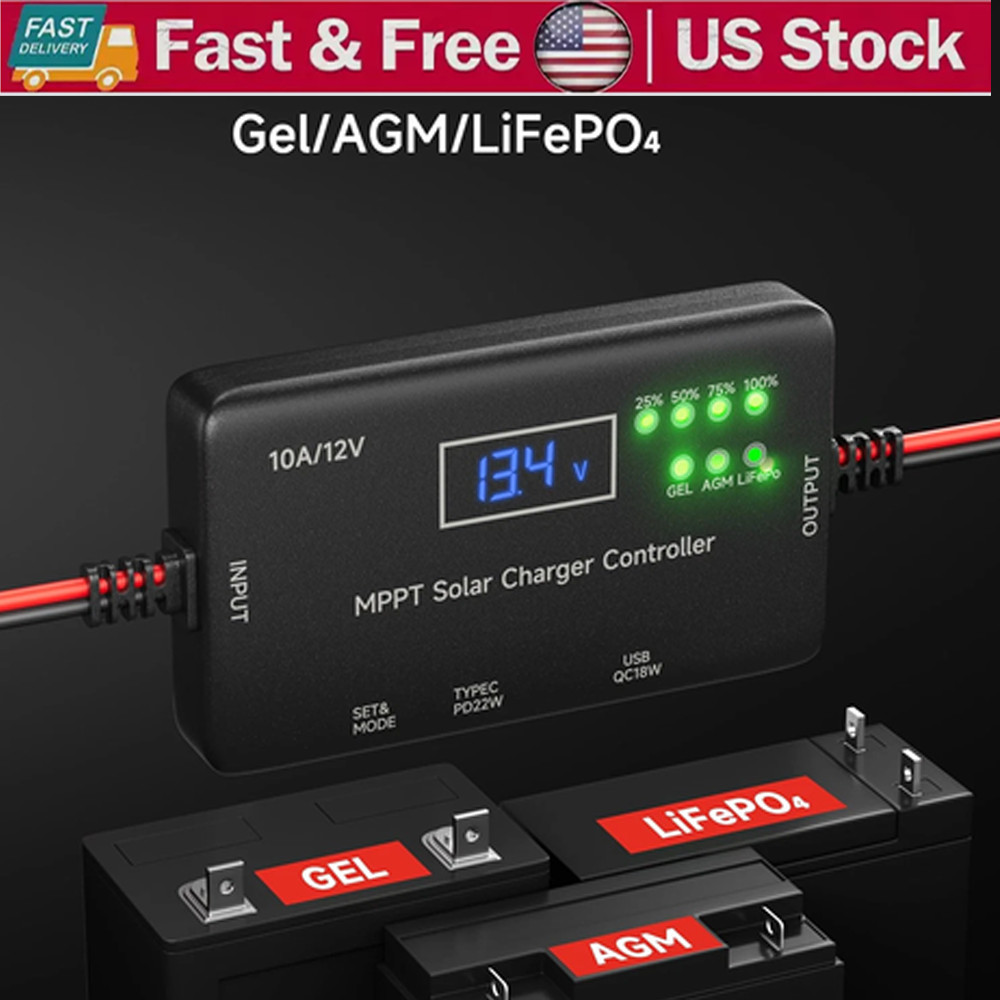Portable Solar Charge Controller 12V 10A MPPT Solar Panel Charge Controller New