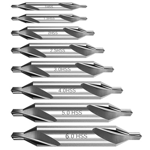 8 PCS Center Drill Bits Set, Countersink Tools for Lathe Metalworking 60 Degree