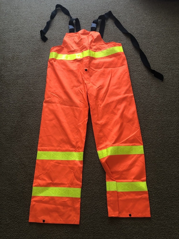 Mens Large High Visibility Construction Bibs Class E Level 2 Reflective Pants
