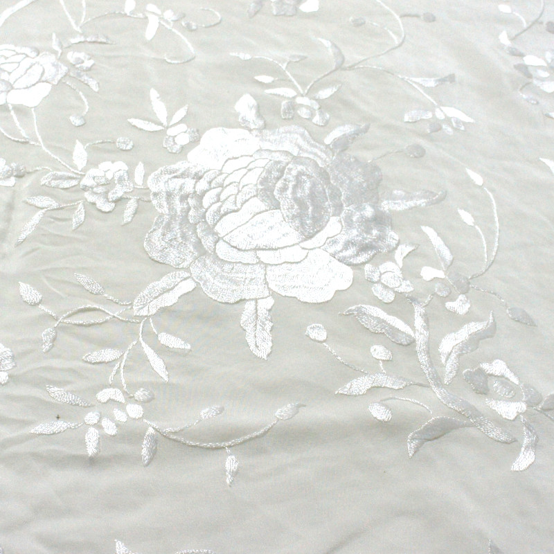 Antique Silk Shawl Wrap Piano Scarf HAND EMBROIDERED FLORAL WITH FRINGE.