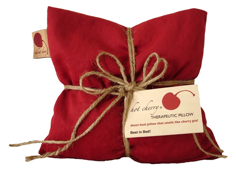 Square Red Denim Cherry Pit-Stone Pillow, Microwavable Hot/Cold Compress, Sus...