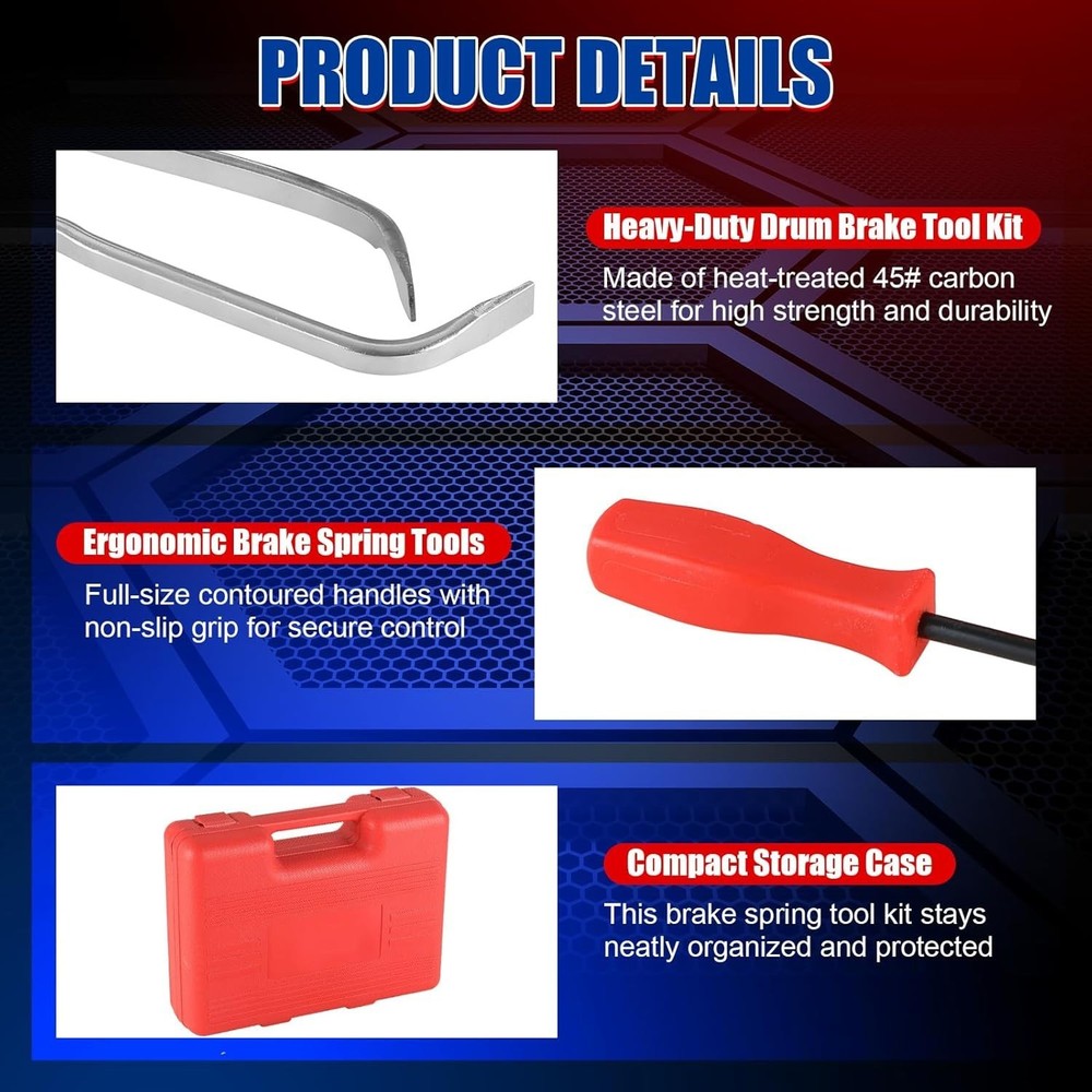 8PCS Drum Brake Tool Kit Spoon Set with Spring Pliers Adjusting Installer Tools