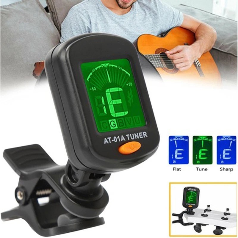1X Clip-On LCD Digital Tuner for Guitar Bass Violin Ukulele Chromatic AT-01A NEW