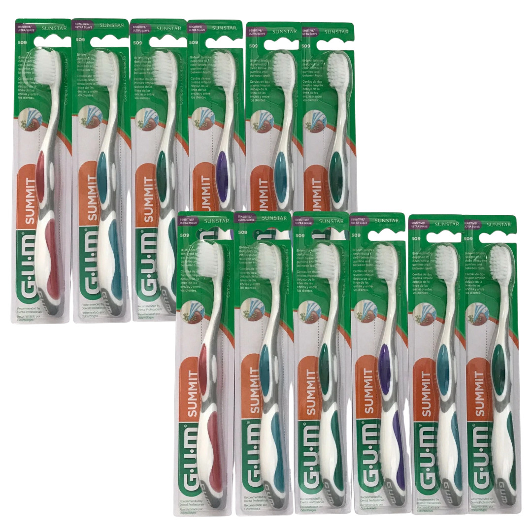 509: GUM Summit Toothbrush Compact Head, Sensitive Bristle Texture - 12 PACK!