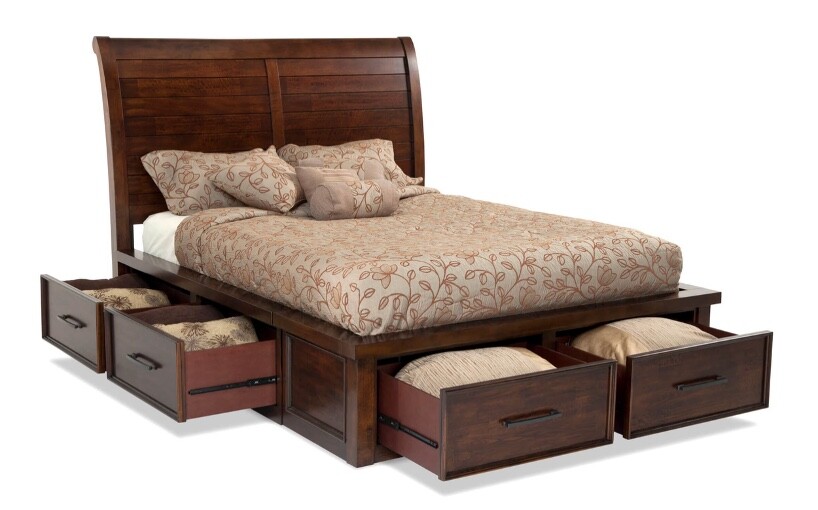 Queen size storage bedset; sturdy, brown, solid wood