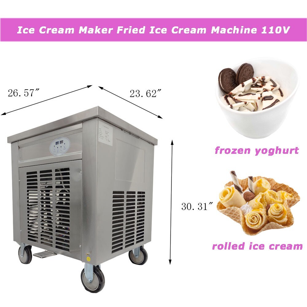 110V 19×19" Rolled Ice Cream Maker Fried Ice Cream Stir Fried Yogurt Machine