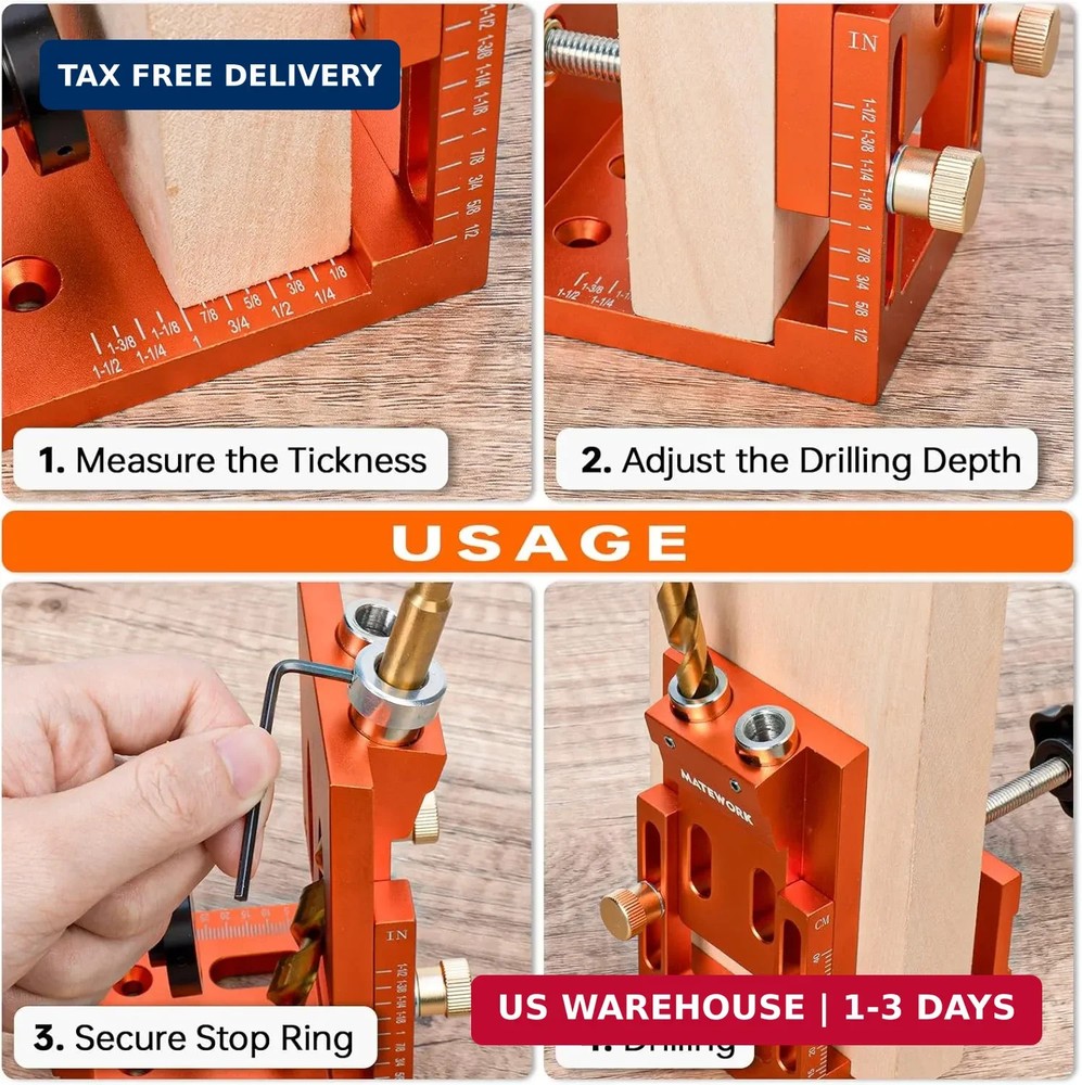 Pocket Hole Jig Kit, Matework Adjustable Pocket Hole Jig System with Stop Collar