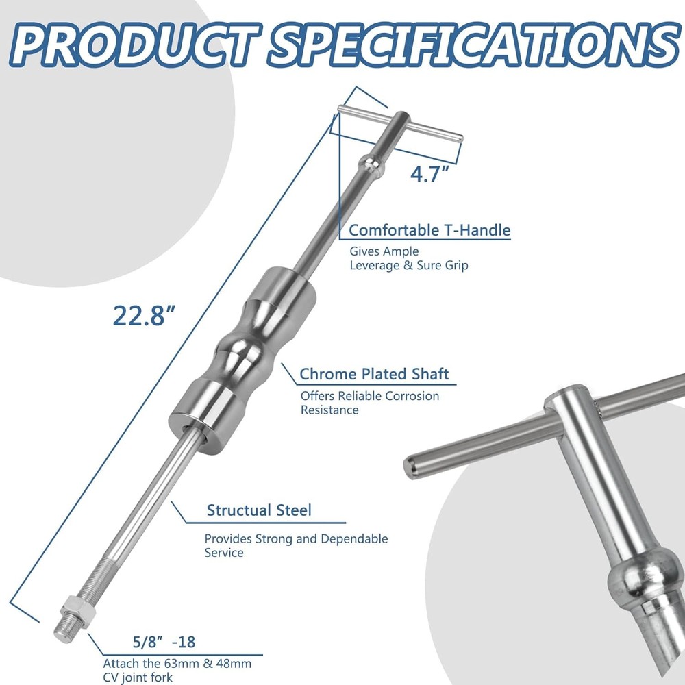 Inner CV Axle Puller Tool Set with 5/8"-18 Slide Hammer & Adapter Front Wheel