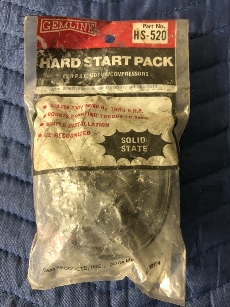 HS520, HS-520 New Gemline Solid State Hard Start Pack Motor, Compressor Thru 5HP