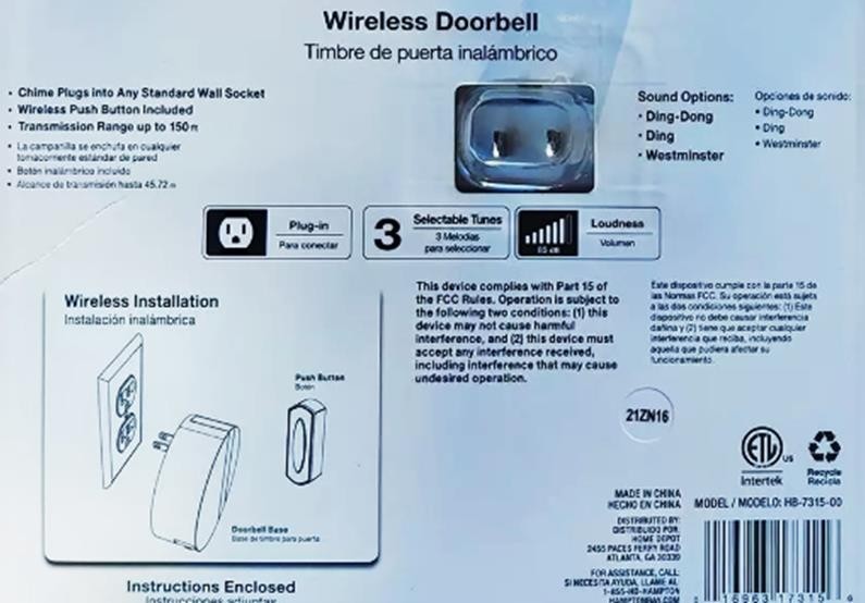 Hampton Bay Wireless Plug-In Doorbell Kit with Wireless Push Button White