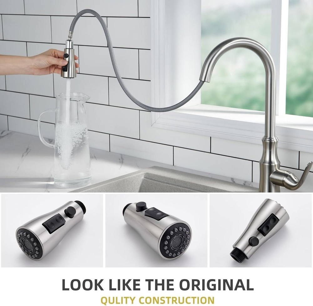 Versatile Kitchen Faucet Head with Stream, Spray & Pause Modes - Brushed Nickel