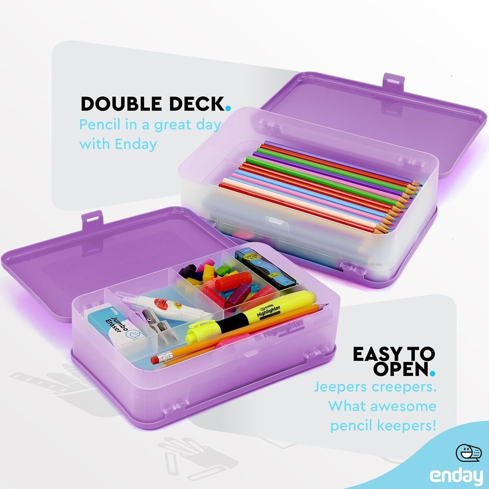 Double Deck Large Pencil Box Purple