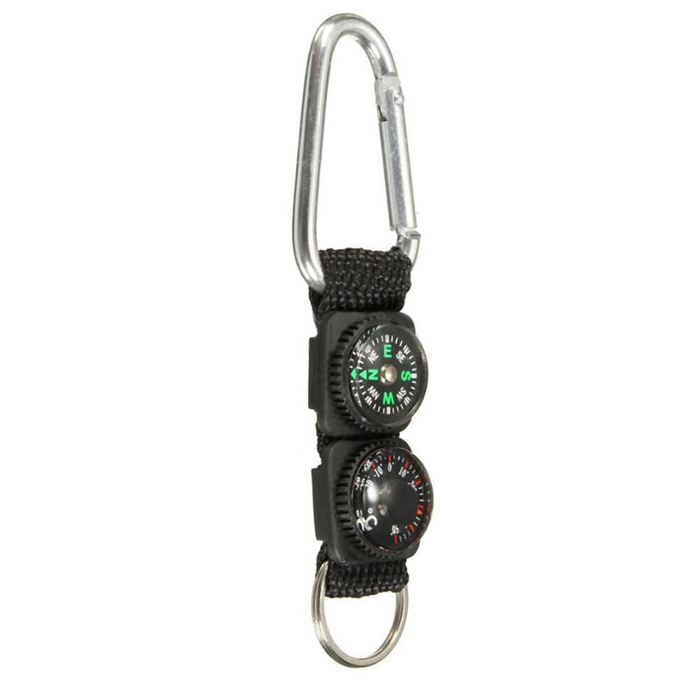 Multifunction Mini Compass Camping Survival Thermometer Keychain Carabiner Hooks