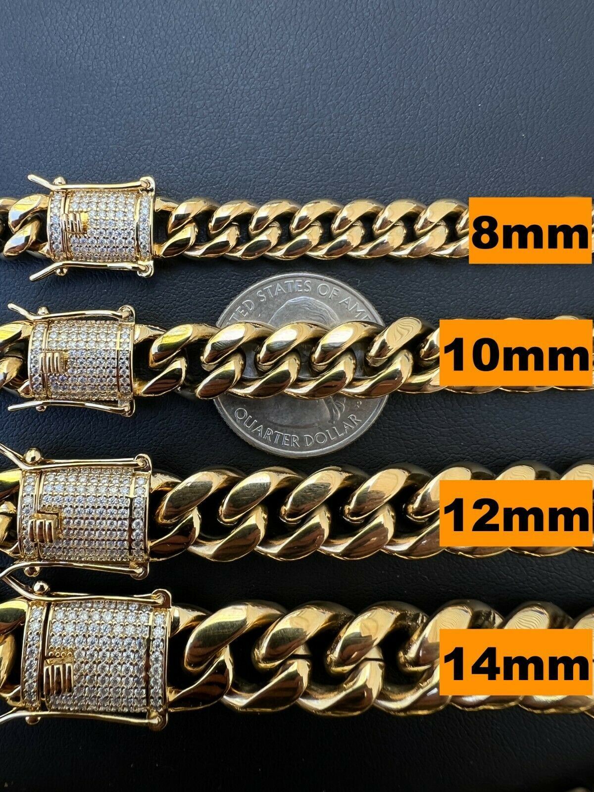 Real Miami Cuban Link Bracelet 1ct CZ Iced Clasp 14k Gold Plated Stainless Steel