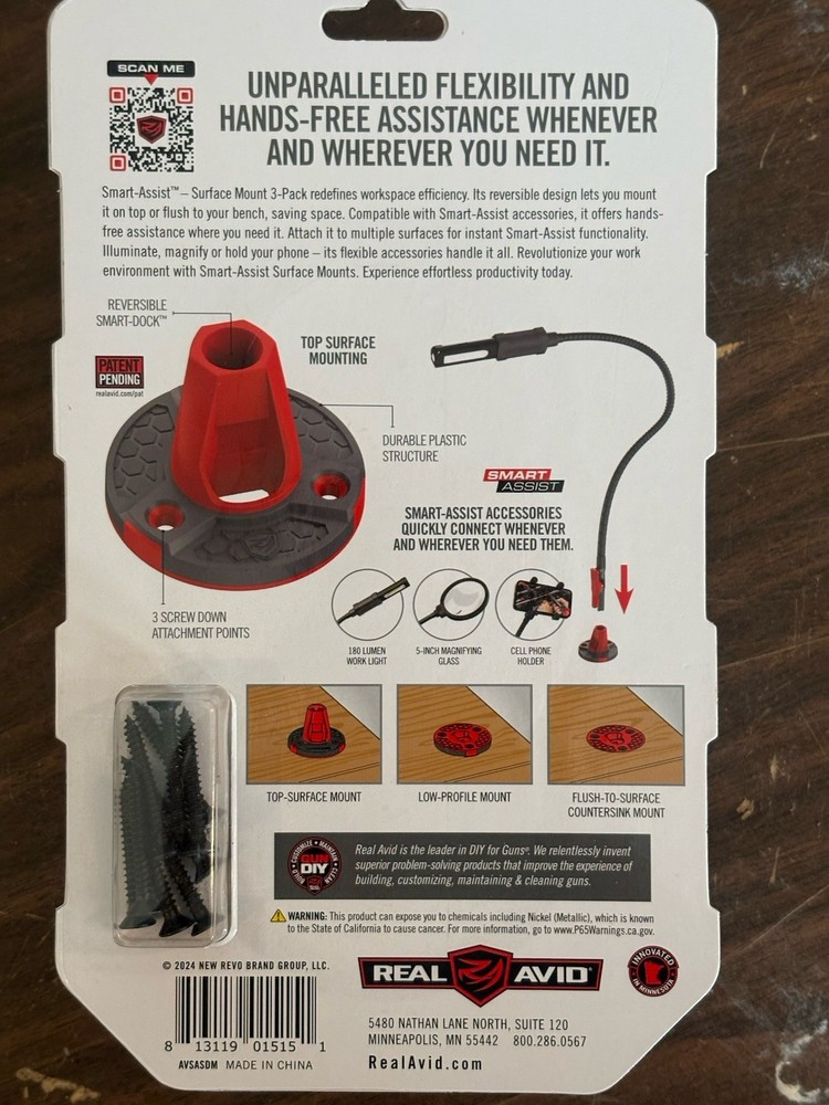 Real Avid Smart-Assist Surface Mount 3-Pack Reversible Quick Connect Red Black