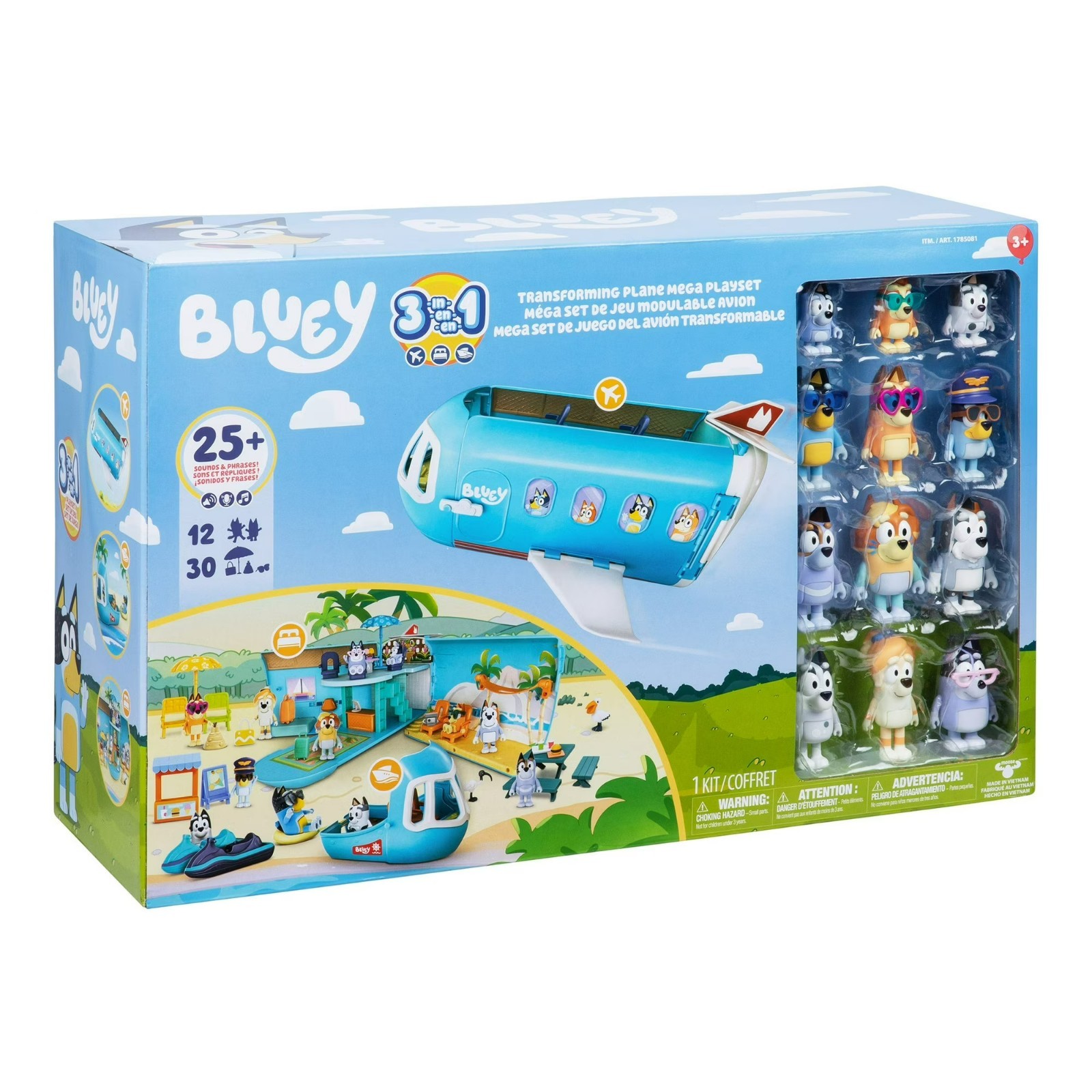 Bluey 3-IN-1 Transforming Airplane Plane Mega Playset Mini Figures 42 Pieces