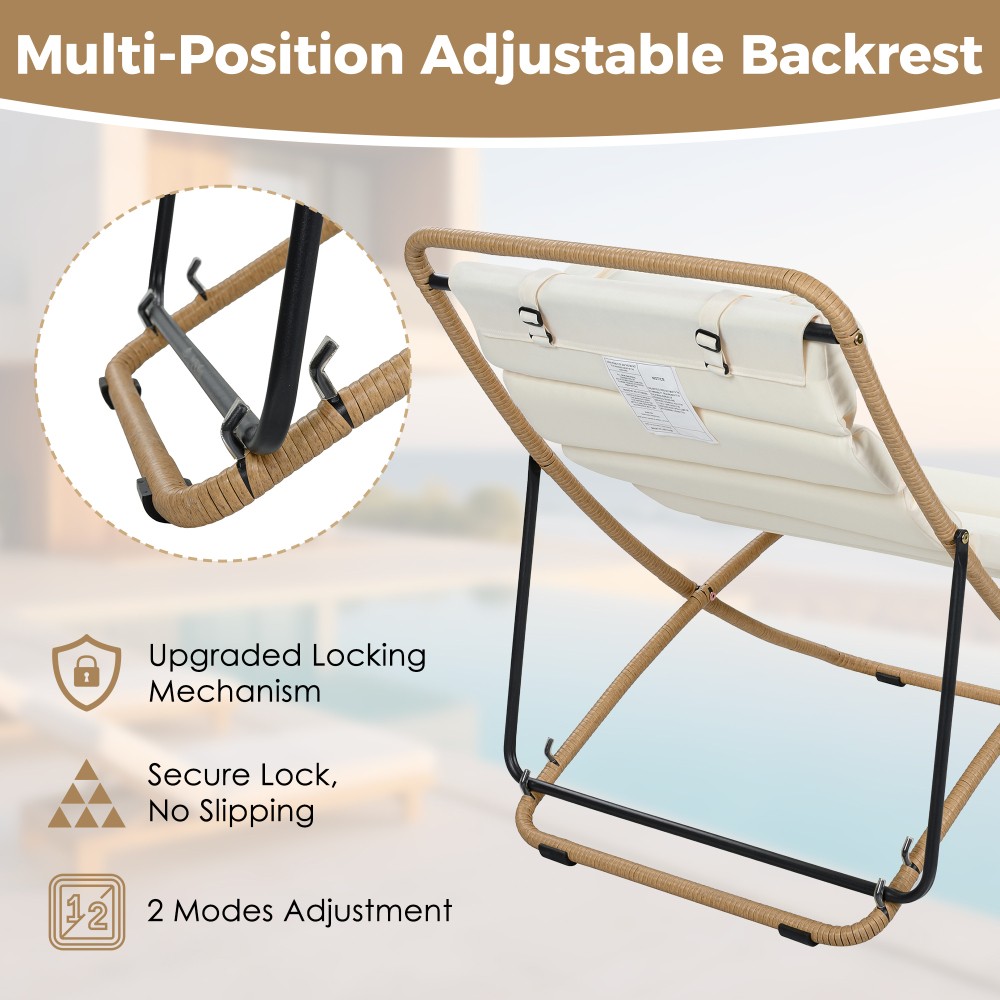 Yellow Rattan Folding Chair with Adjustable Backrest & Cushion