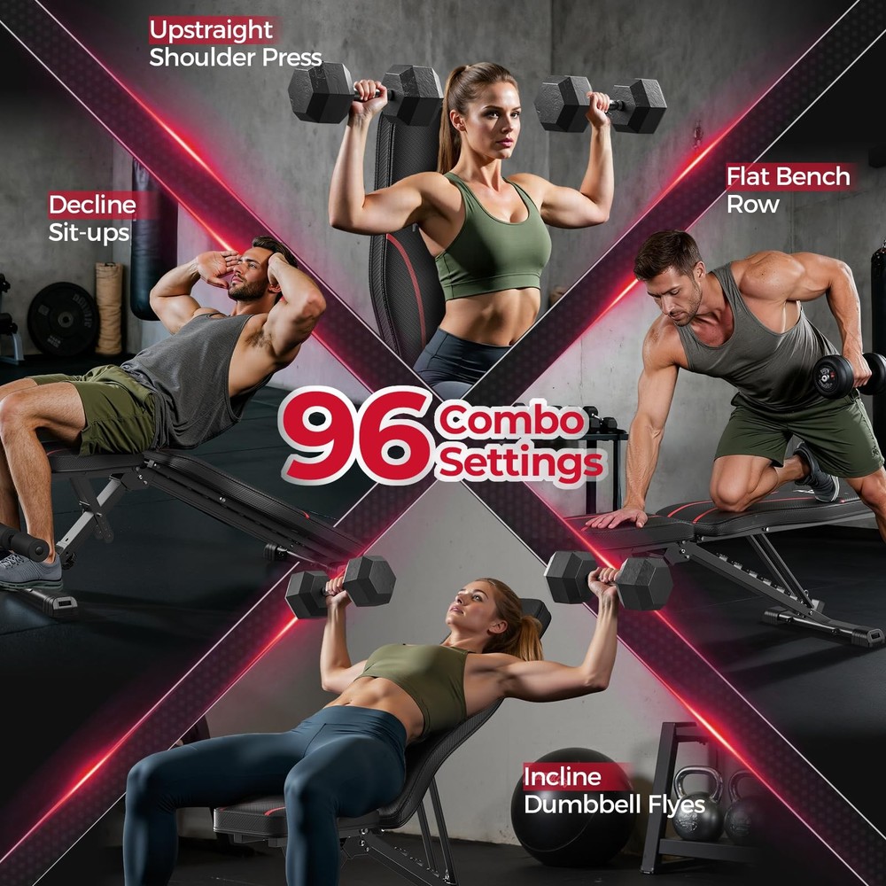 FLYBIRD Adjustable Bench,Utility Weight Bench for Full Body Workout-