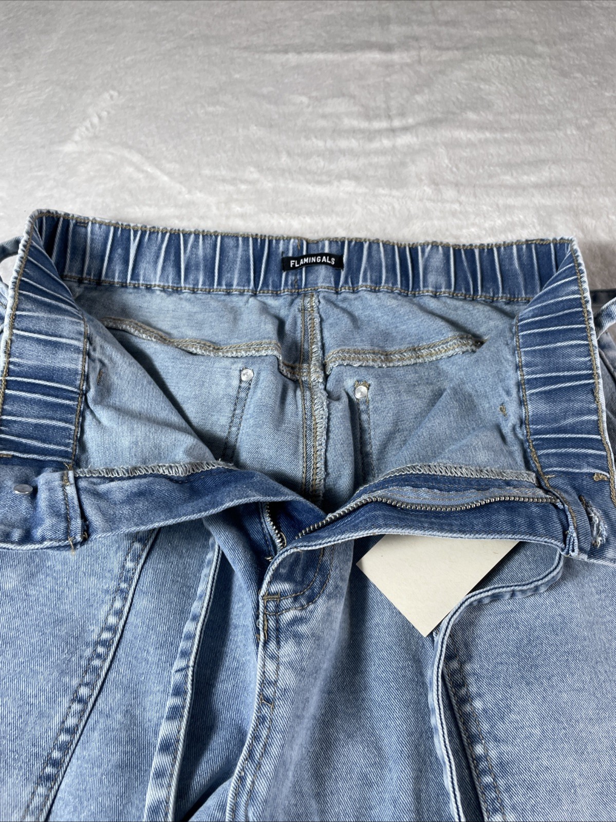 -NWT-Flamingals Wide Leg Jeans Drawstring Mid Waist Baggy Belted Size Large