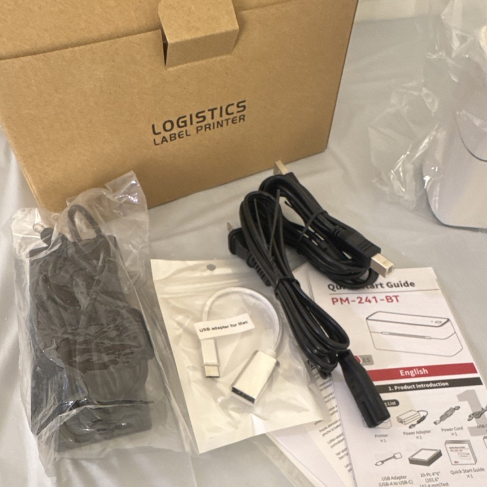 Logistics Label Printer PM-241-BT with Accessories & Quick Start Guide
