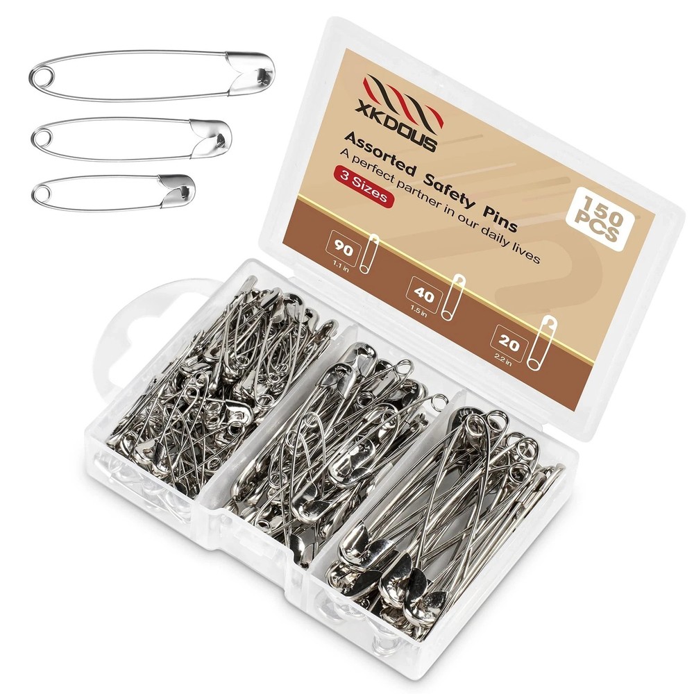 Safety Pins - 150 Pcs Assorted Sizes Silver Pins Bulk - Small & Large Heavy D...