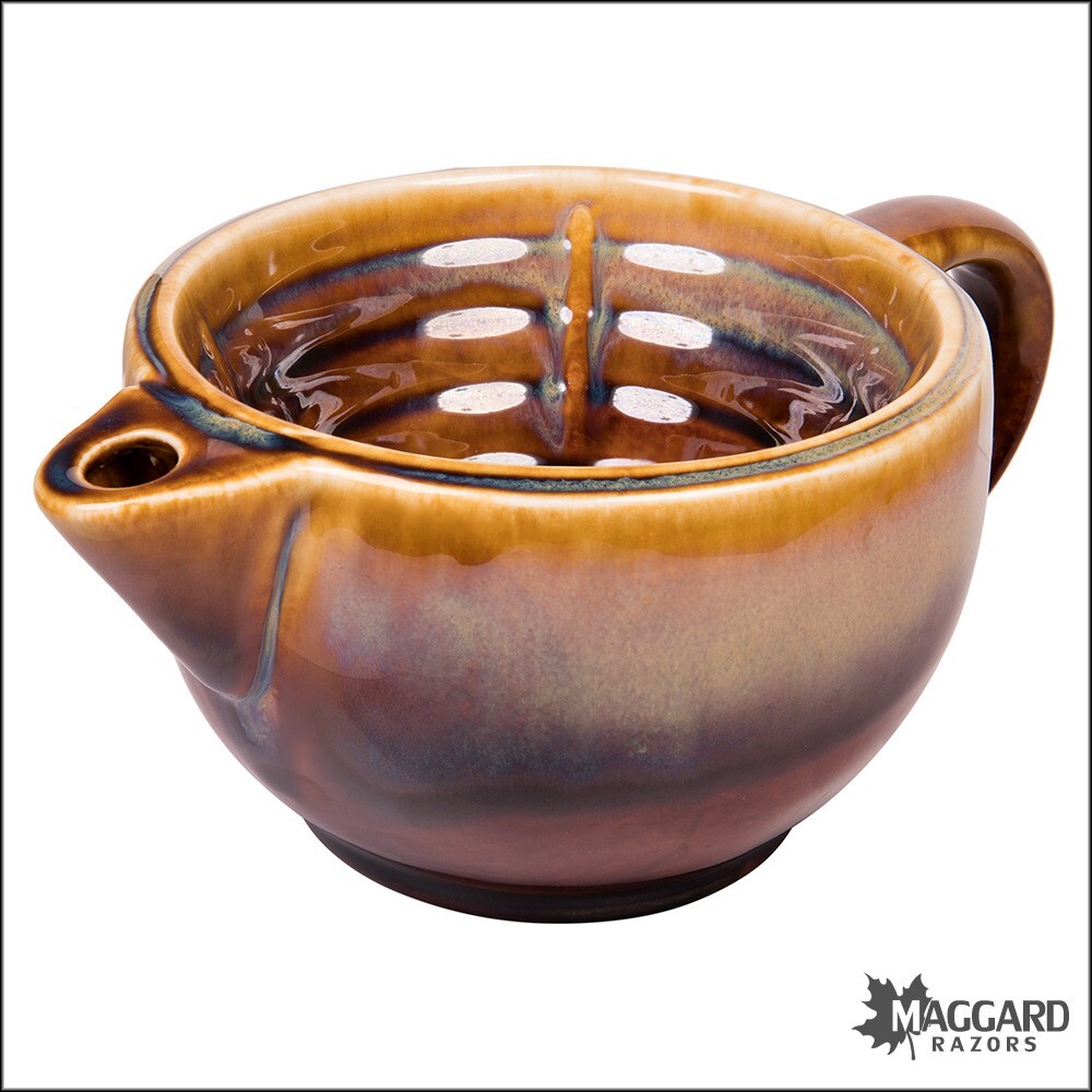 Maggard Razors - Scuttle, Brown Ceramic (Heated) Lather Bowl with Mug Handle