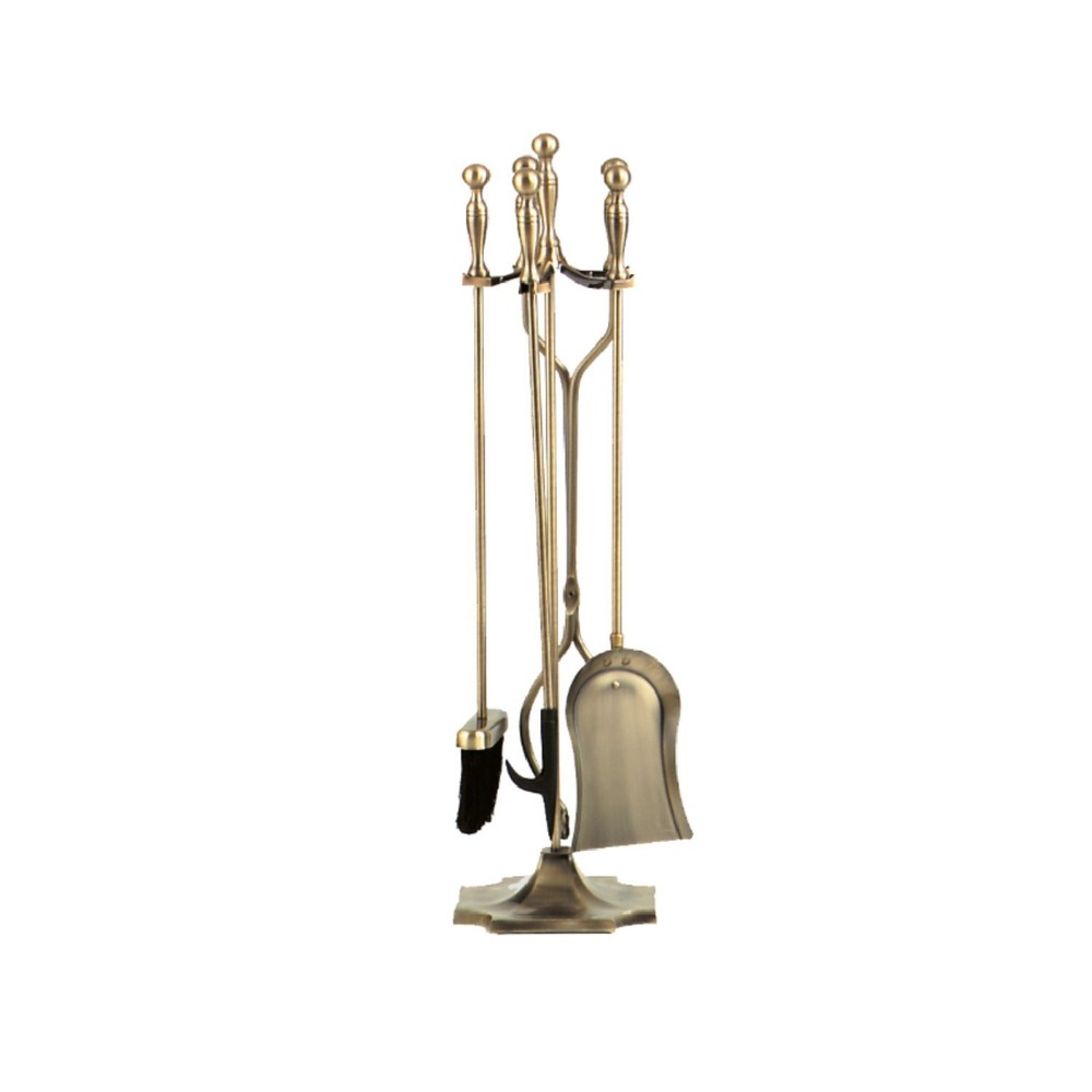 Dagan Five Piece Fireplace Tool Set, Antique Brass
