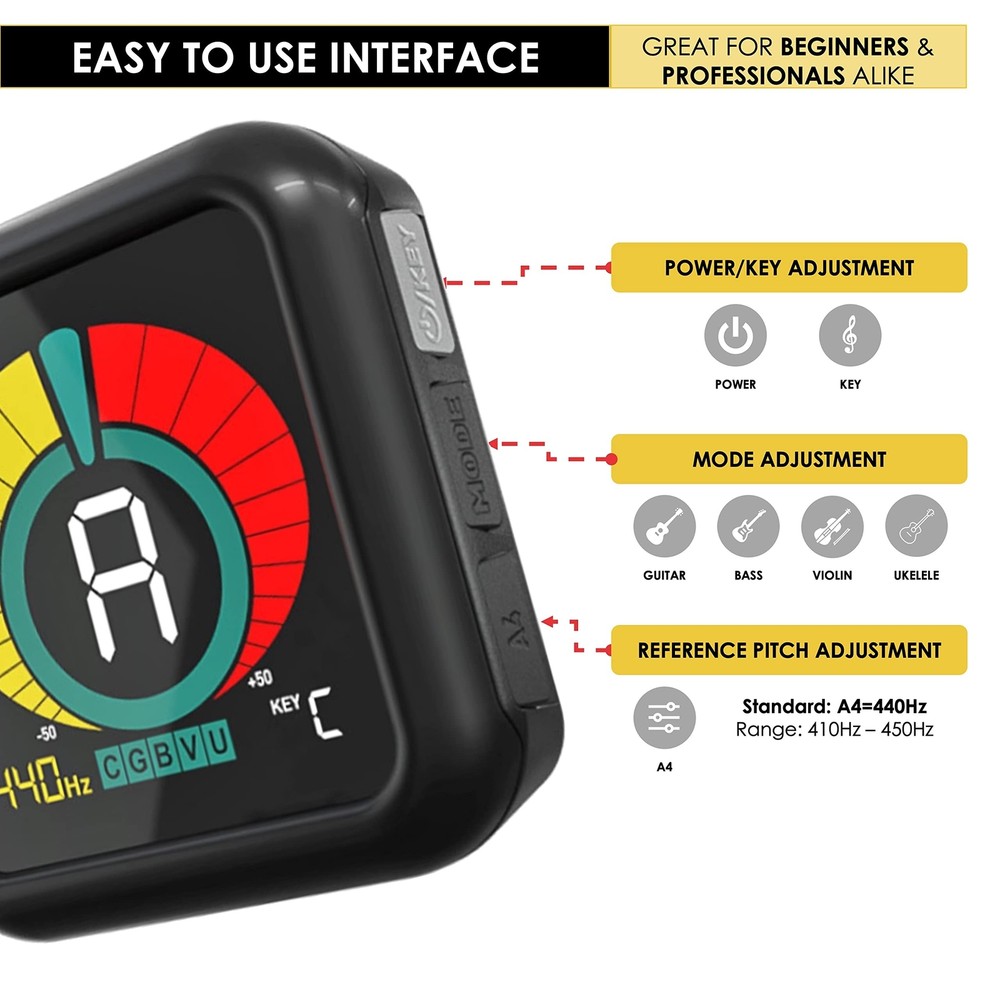KLIQ UberTuner - Professional Clip-On Tuner for All Instruments (multi-key mo...