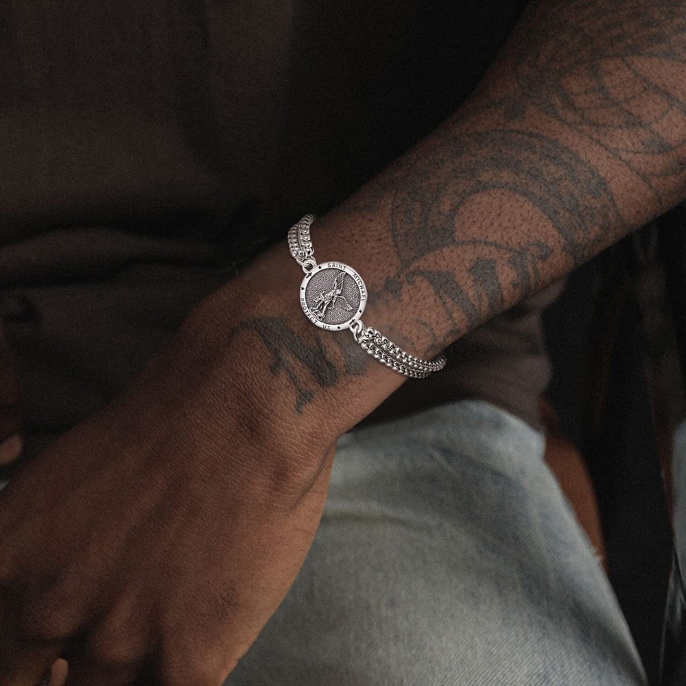 KINGWHYTE St Michael/St Christopher Bracelet Sterling Silver Men Adjustable B...