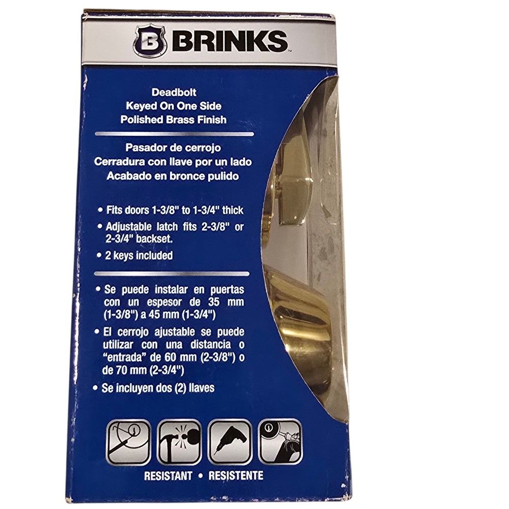 Brinks Polished Brass Single Cylinder Deadbolt Adjustable High Security Lock
