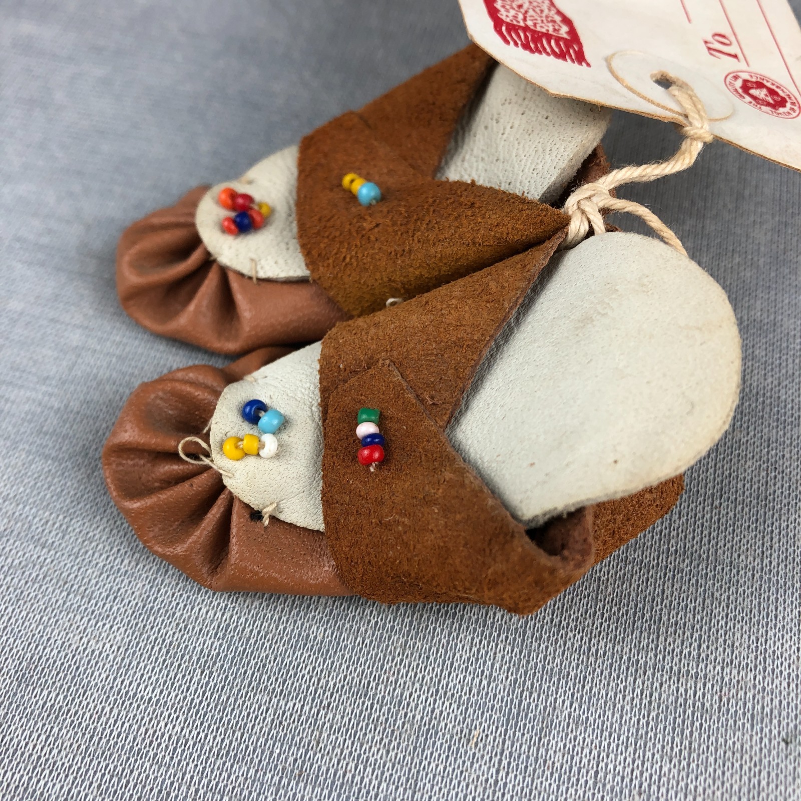 VTG Handmade Beaded Suede Mini Doll Moccasins Native American Souvenir Helena MT