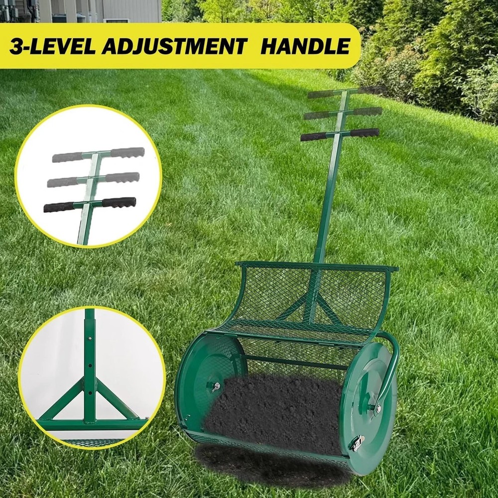 Compost Spreader Peat Moss Spreader 24 in Push/Tow-Behind Roller Lawn Spreader